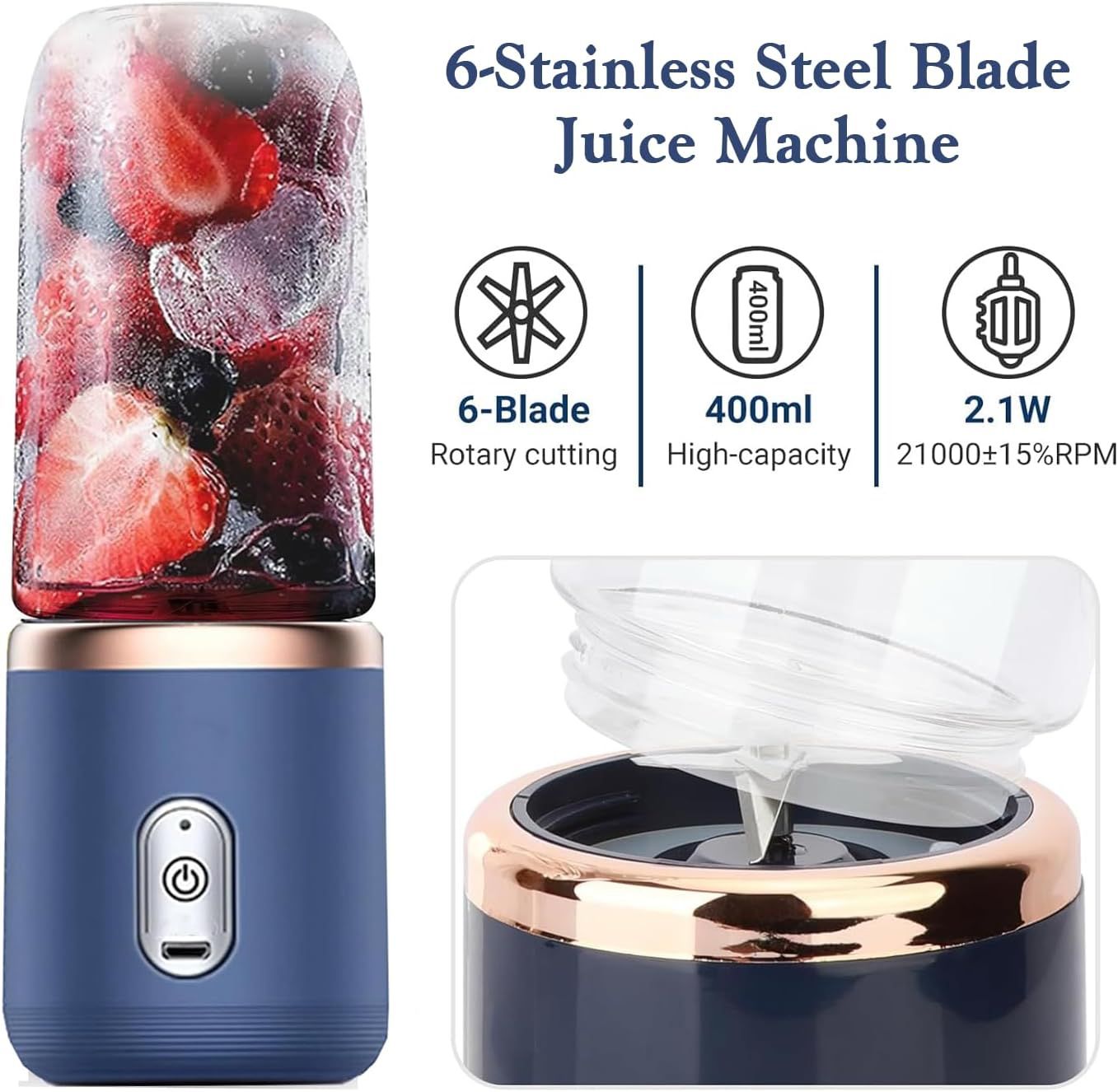 Portable juice Blender 400ml blue,Set of 2 Travel Bags