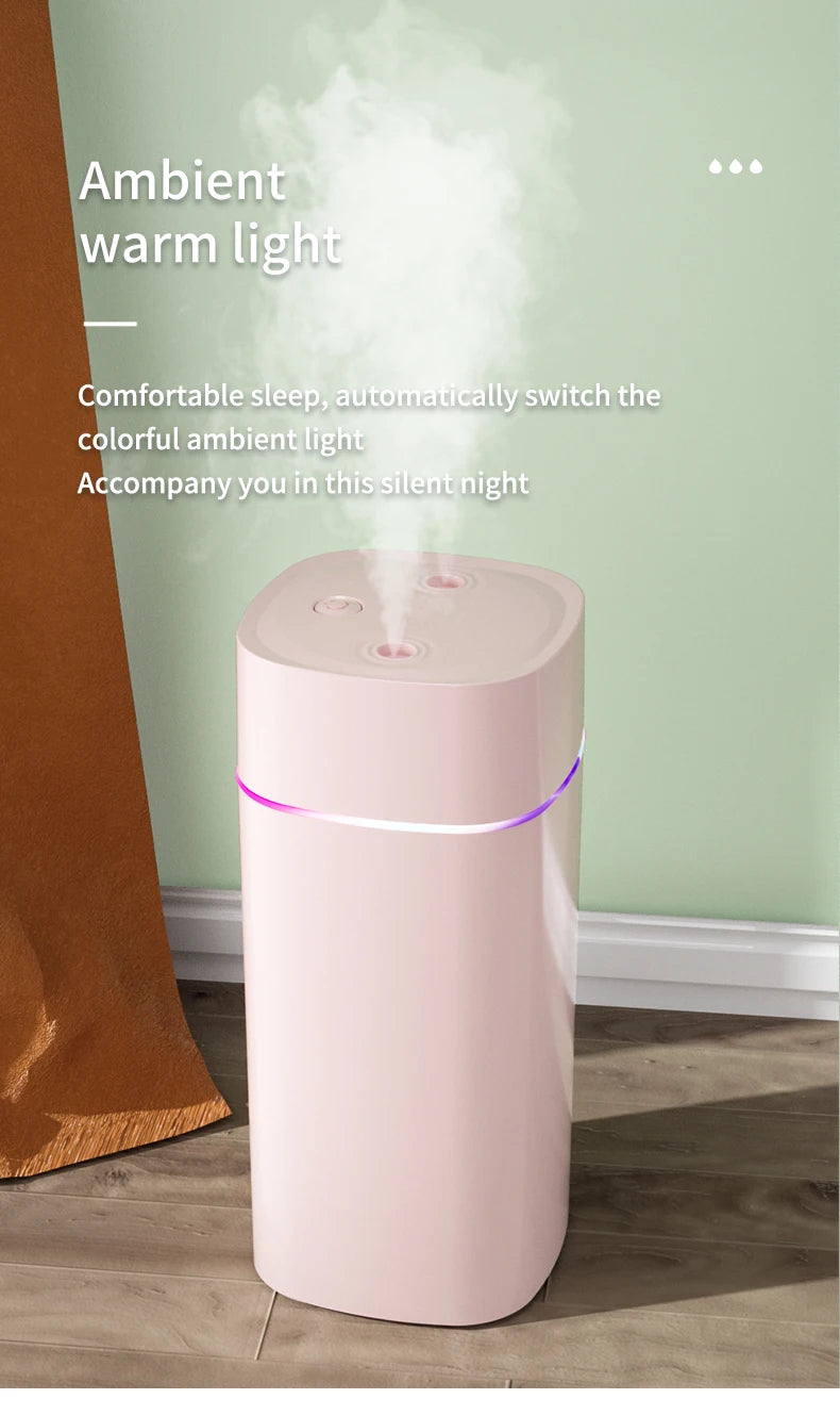 Creative Dual Nozzle Humidifier Desktop Home Bedroom Car Aromatherapy Silent Air Humidification Usb 7 Color Ambient Light