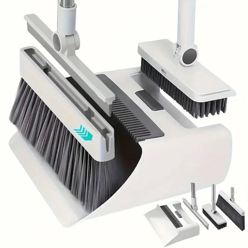 New 4 in 1 Broom Combo Set with Dustpan Squeegee Floor Brush Multi Purpose Cleaning Tool for Home and Commercial Use