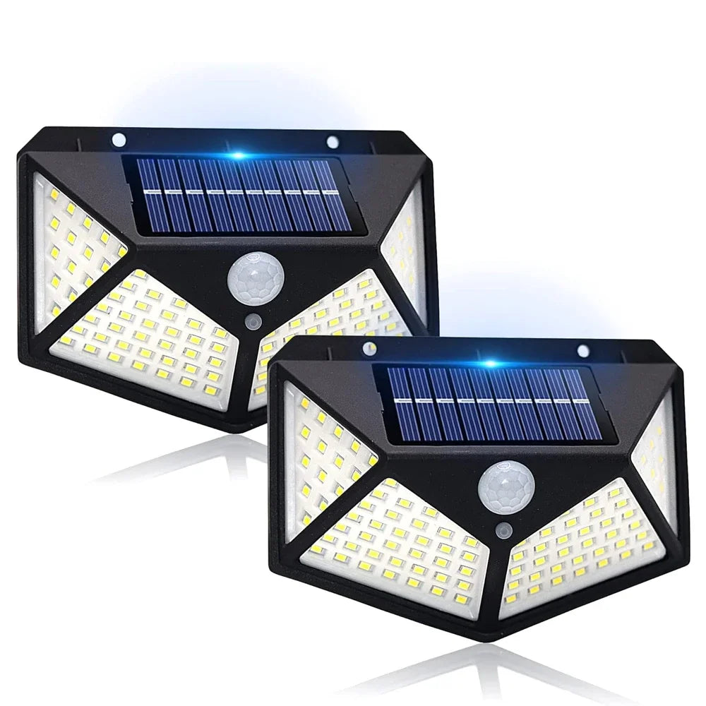 Solar Lights Outdoor, 100LED/3 Modes 270° Lighting Angle Motion Sensor Security IP65 Wall Lights for Backyard Garden Fence Patio