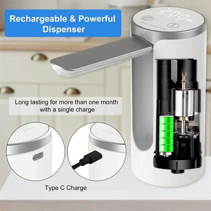Electric Water Pump USB Charge LED Display Auto Switch Drink Dispenser Charging 1-Click Auto Switch Drink Pump Dispenser