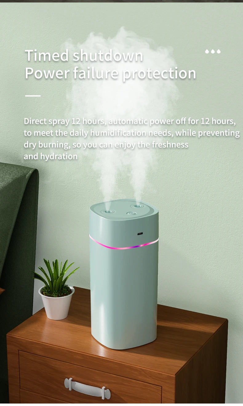 Creative Dual Nozzle Humidifier Desktop Home Bedroom Car Aromatherapy Silent Air Humidification Usb 7 Color Ambient Light