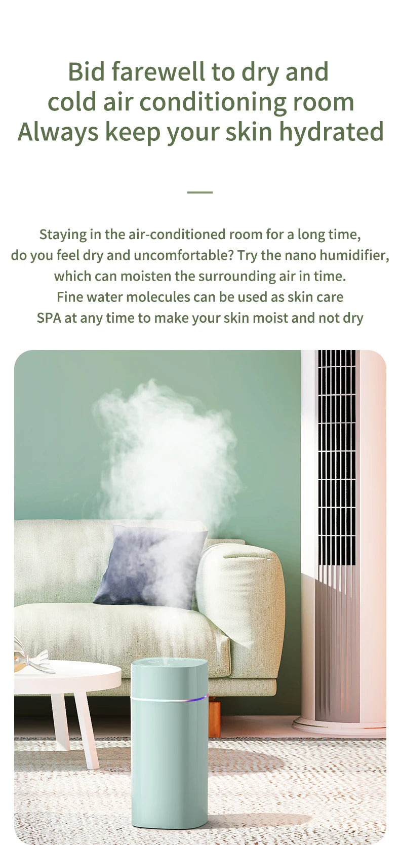 Creative Dual Nozzle Humidifier Desktop Home Bedroom Car Aromatherapy Silent Air Humidification Usb 7 Color Ambient Light