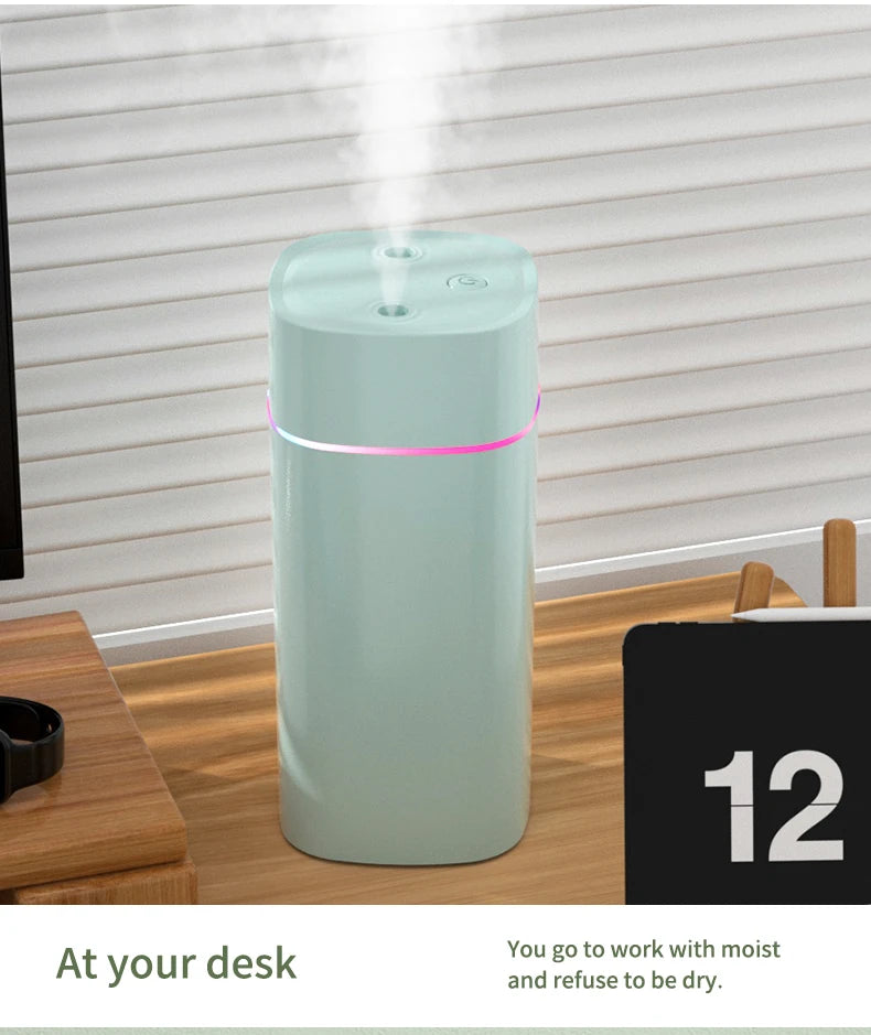 Creative Dual Nozzle Humidifier Desktop Home Bedroom Car Aromatherapy Silent Air Humidification Usb 7 Color Ambient Light