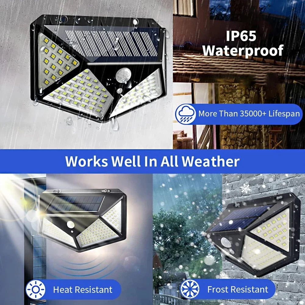 Solar Lights Outdoor, 100LED/3 Modes 270° Lighting Angle Motion Sensor Security IP65 Wall Lights for Backyard Garden Fence Patio