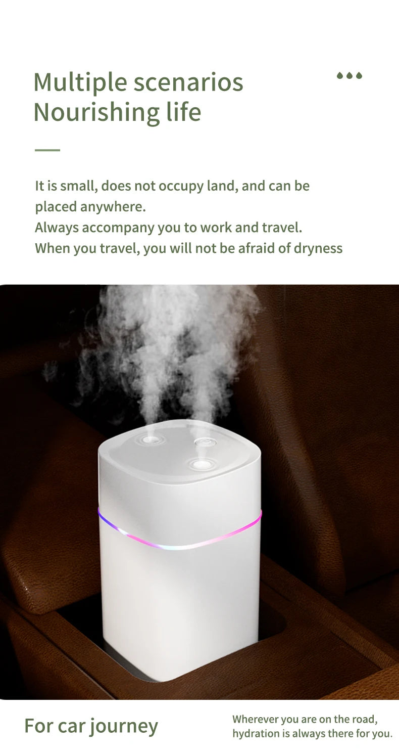 Creative Dual Nozzle Humidifier Desktop Home Bedroom Car Aromatherapy Silent Air Humidification Usb 7 Color Ambient Light