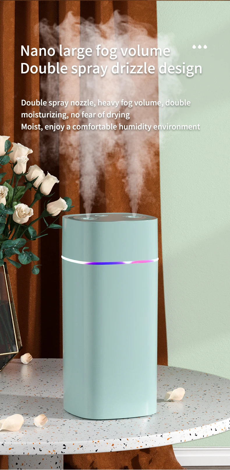 Creative Dual Nozzle Humidifier Desktop Home Bedroom Car Aromatherapy Silent Air Humidification Usb 7 Color Ambient Light