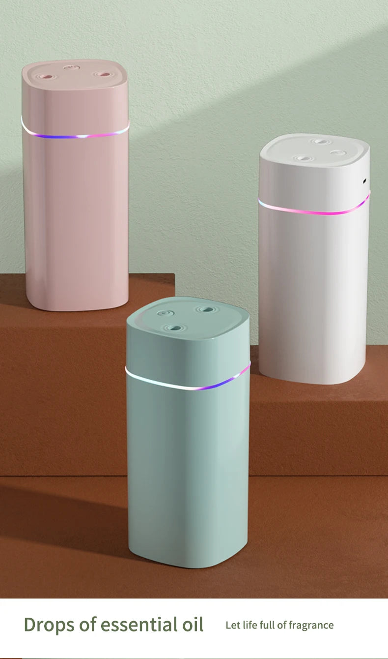 Creative Dual Nozzle Humidifier Desktop Home Bedroom Car Aromatherapy Silent Air Humidification Usb 7 Color Ambient Light