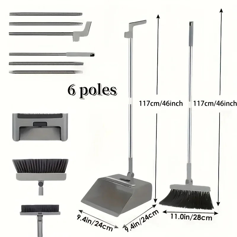 New 4 in 1 Broom Combo Set with Dustpan Squeegee Floor Brush Multi Purpose Cleaning Tool for Home and Commercial Use