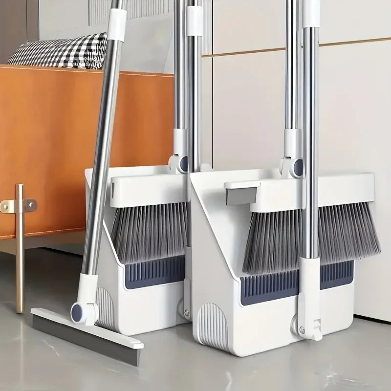 New 4 in 1 Broom Combo Set with Dustpan Squeegee Floor Brush Multi Purpose Cleaning Tool for Home and Commercial Use