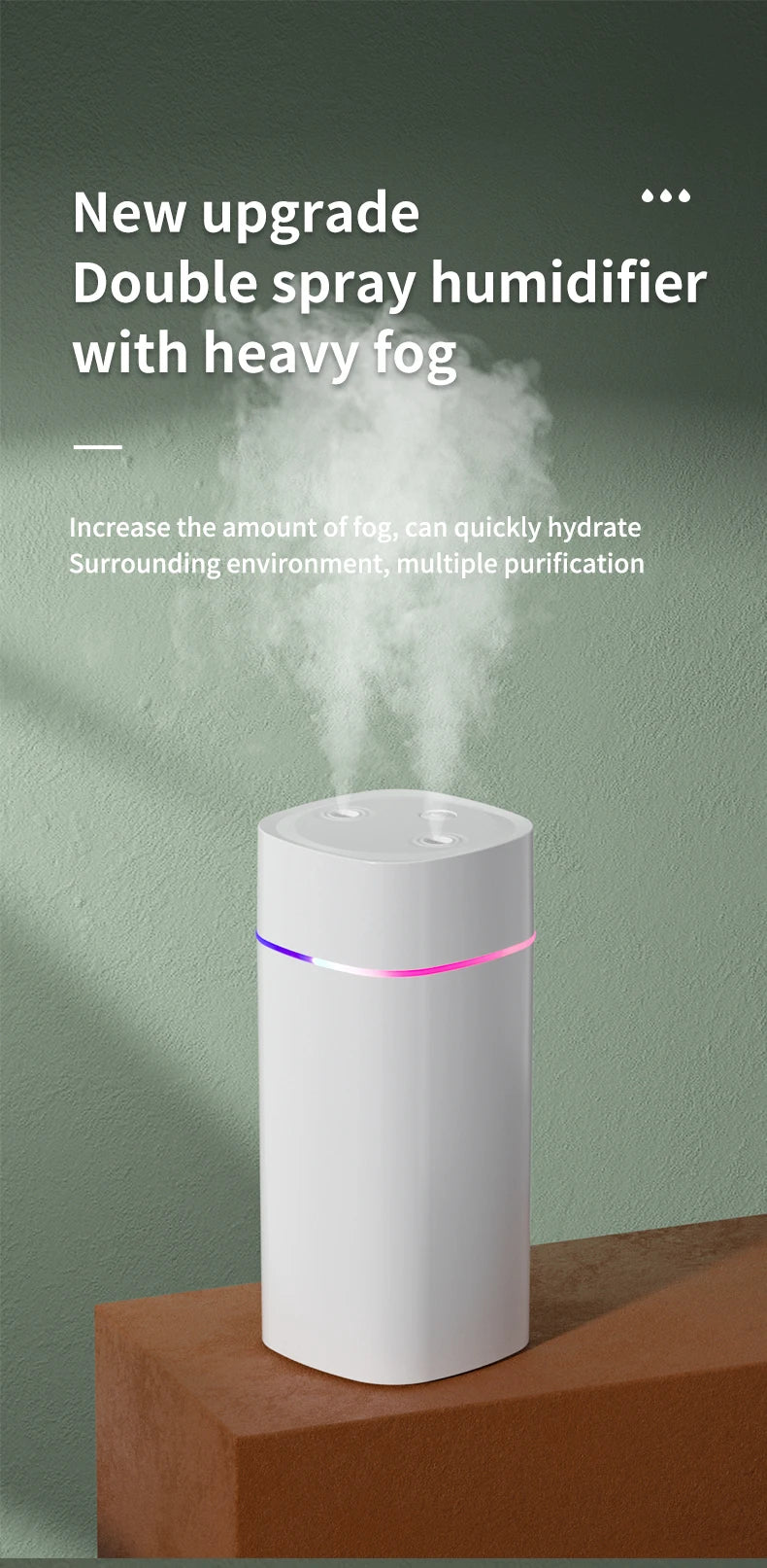 Creative Dual Nozzle Humidifier Desktop Home Bedroom Car Aromatherapy Silent Air Humidification Usb 7 Color Ambient Light