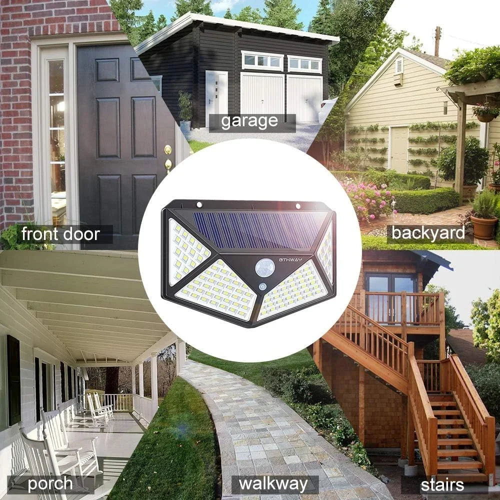Solar Lights Outdoor, 100LED/3 Modes 270° Lighting Angle Motion Sensor Security IP65 Wall Lights for Backyard Garden Fence Patio